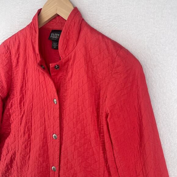 EILEEN FISHER Jacket PP Petite Organic Cotton Snap Front Quilted Mandarin Red - Picture 5 of 13
